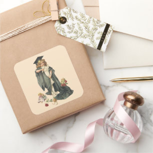 Vintage Graduation, Girl Wearing a Cap and Gown Square Sticker