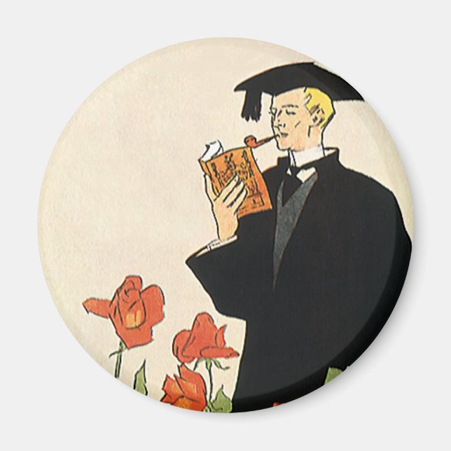 Vintage Graduation, Graduate Reading a Book Magnet (Front)