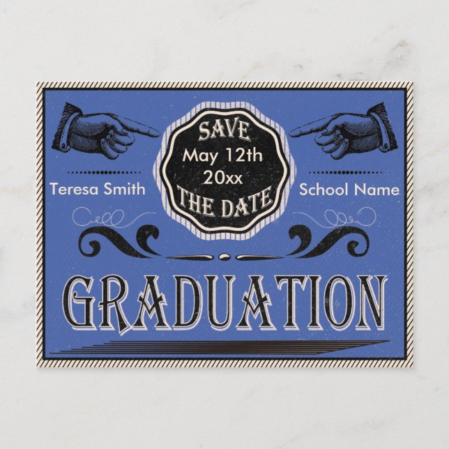 Vintage Graduation Save The Date Postcard (Front)