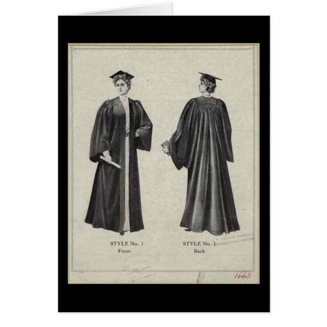 Vintage Graduation Woman Cap + Gown Black Card (Front)