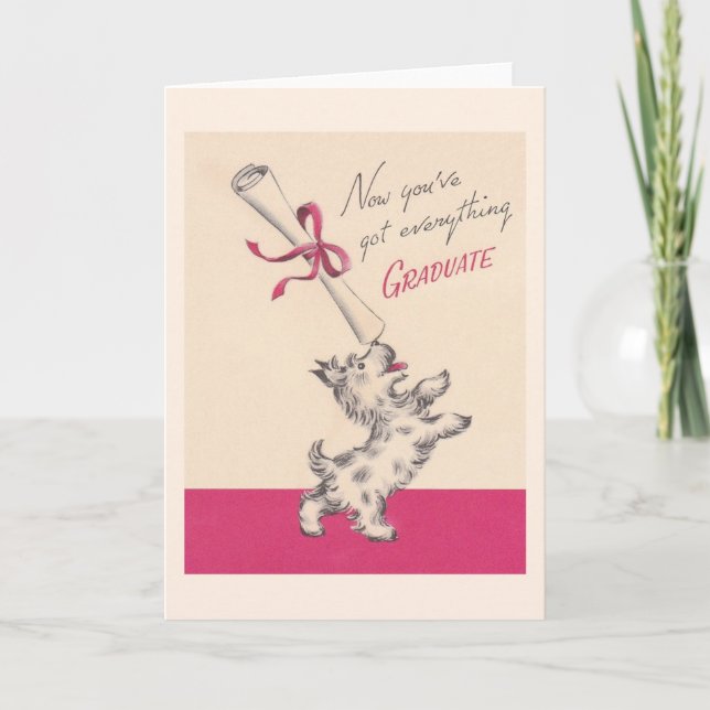 Vintage Graduation Yorkie Greeting Card (Front)