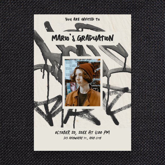 Vintage graffiti photo graduation invitation (Creator Uploaded)