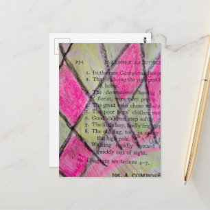 vintage grammar lesson bright colours postcard