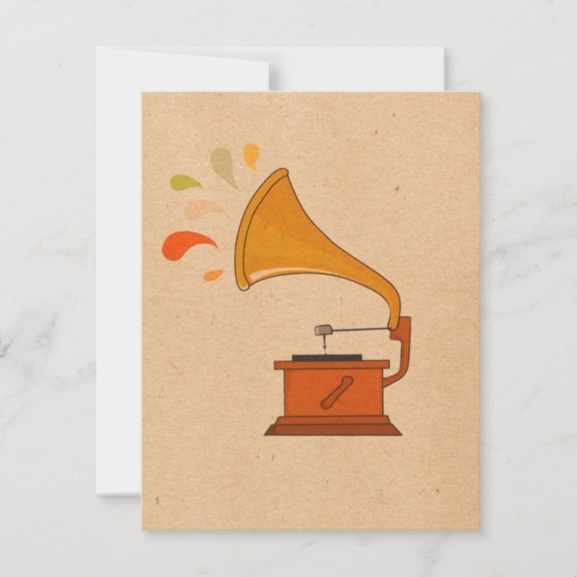 vintage grammophone with music splashes on brown (Front)