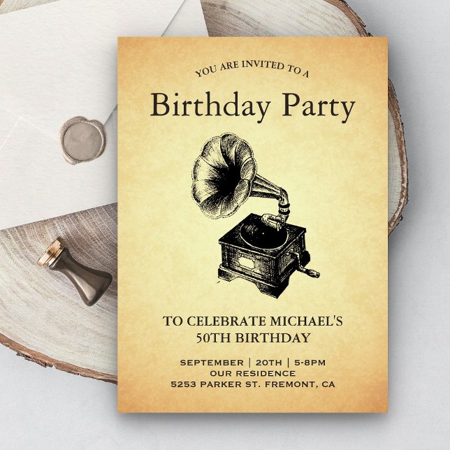 Vintage Gramophone Birthday Party Invitation (Creator Uploaded)