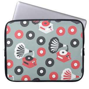 Vintage gramophone hand drawn seamless laptop sleeve