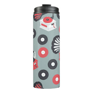 Vintage gramophone hand drawn seamless thermal tumbler