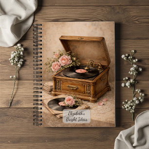 Vintage Gramophone with Roses Notebook