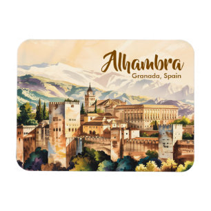 Vintage Granada Spain Alhambra Watercolor Travel Magnet