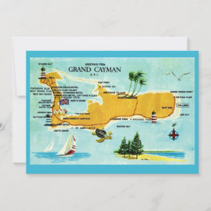 Vintage Grand Cayman 5x7 Map Thank You Card