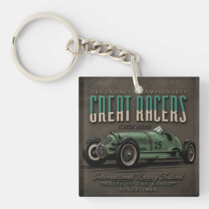 Vintage Grand Prix Racing Classic Race Car Garage  Key Ring