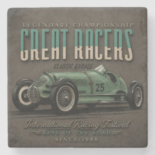Vintage Grand Prix Racing Classic Race Car Garage  Stone Coaster