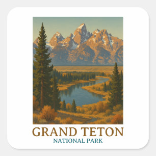 Vintage Grand Teton National Park Travel Square Sticker