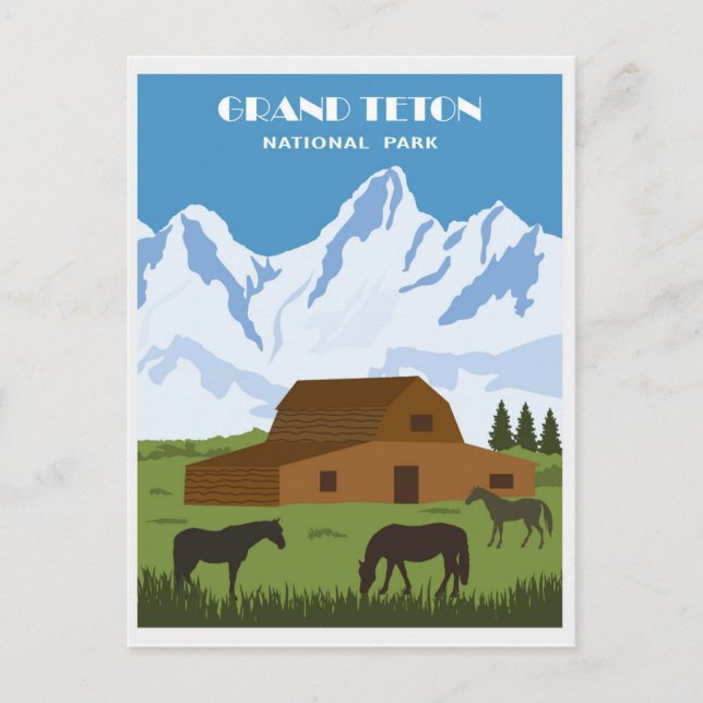Vintage Grand Teton National Park Wyoming Travel Postcard (Front)