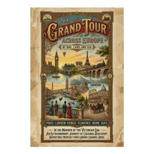 Vintage Grand Tour Across Europe Victorian Travel Poster
