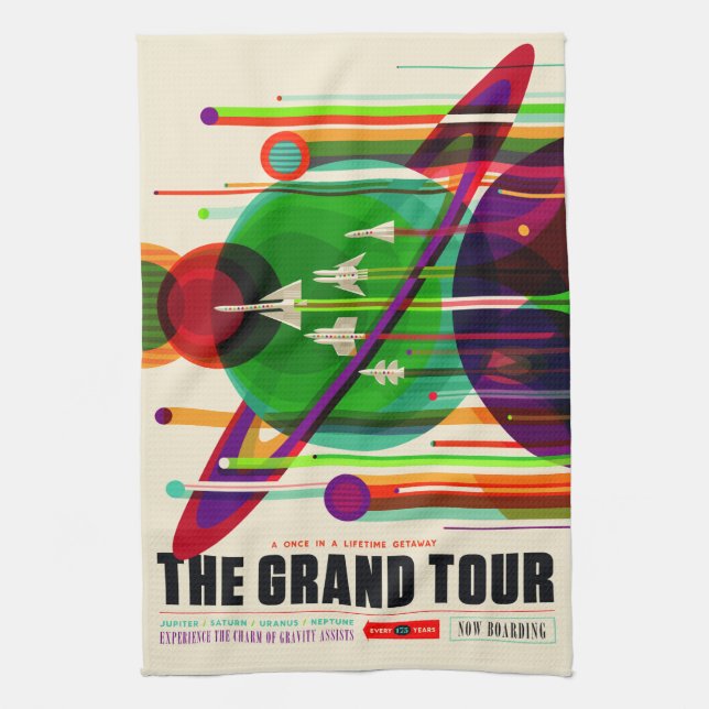 Vintage Grand Tour Solar System Travel Tea Towel (Vertical)
