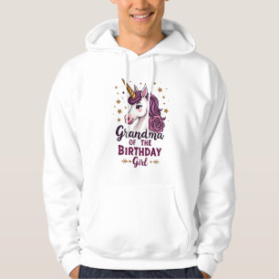 Vintage Grandma Of The Birthday Girl Unicorn Flora Hoodie