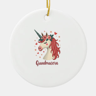 Vintage Grandmacorn Unicorn Floral Birthday Grandm Ceramic Tree Decoration