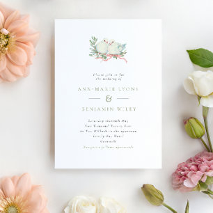 Vintage Grandmillenial Love Birds Wedding Invitation