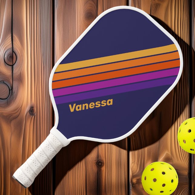 Vintage Grape Rainbow Striped with Name Pickleball Paddle (Creator Uploaded)