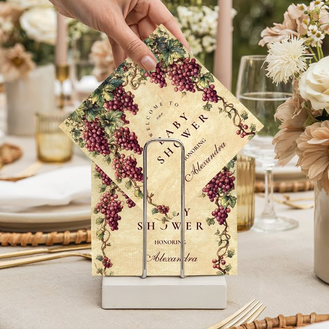 Vintage Grape Vineyard Botanical Baby Shower Napkin (Creator Uploaded)