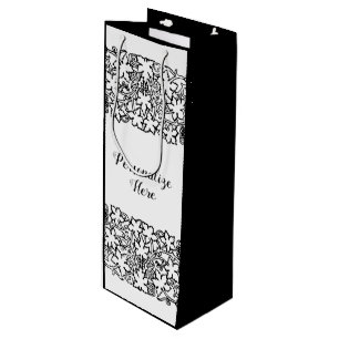 Vintage grapevine black white pattern wine bag