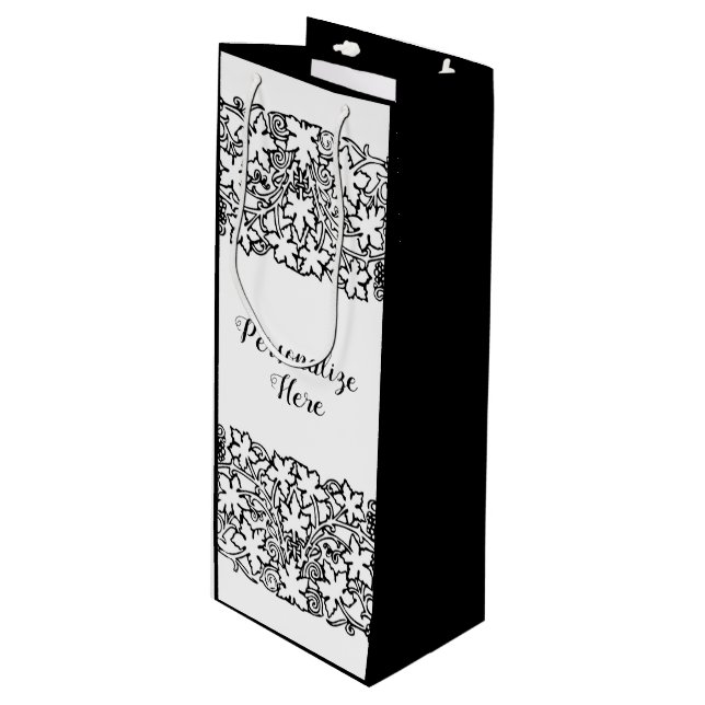 Vintage grapevine black white pattern wine bag (Front Angled)