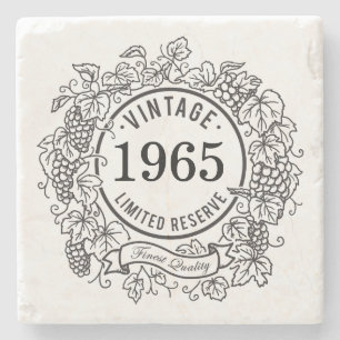 Vintage Grapevine Wine Stamp, Add Birth Year Stone Coaster
