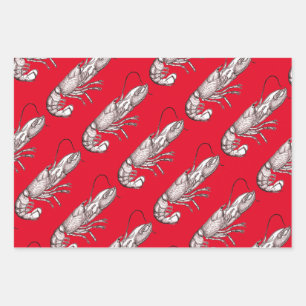 Vintage graphic lobster in red   wrapping paper sheet