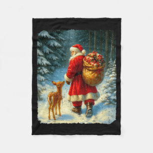 Vintage Graphic Santa Reindeer Christmas Xmas Men  Fleece Blanket