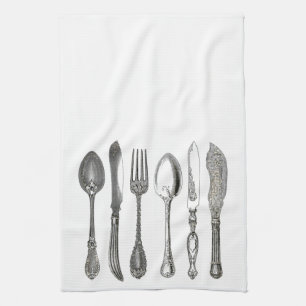 Vintage Graphic Silverware Cutlery Tea Towel