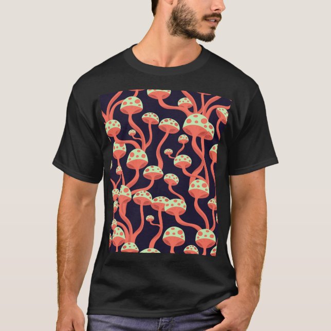 Vintage Graphics Mushrooms Seamless Pattern T-Shirt (Front)