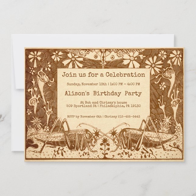 Vintage Grasshopper Customisable Party Invitation (Front)