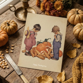 Vintage Grateful Children Happy Thanksgiving Holiday Card