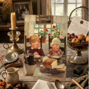 Vintage Grateful Children Happy Thanksgiving Holiday Card
