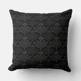 Vintage Gray on Black Damask Floral Pattern Cushion