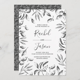 Vintage Gray Watercolor Leafy Wedding invitation