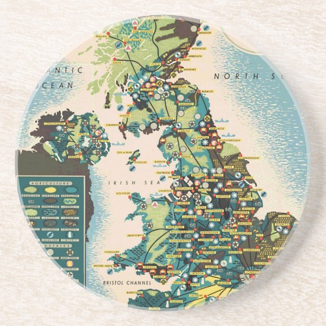 Vintage Great Britain Resources Map Coaster (Front)