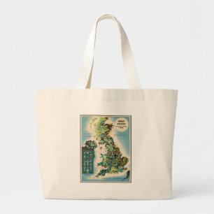Vintage Great Britain Resources Map Large Tote Bag