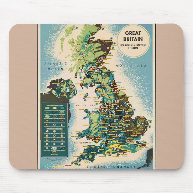 Vintage Great Britain Resources Map Mouse Pad (Front)
