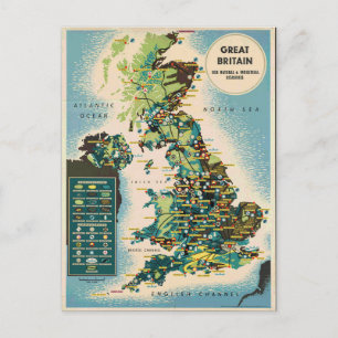 Vintage Great Britain Resources Map Postcard