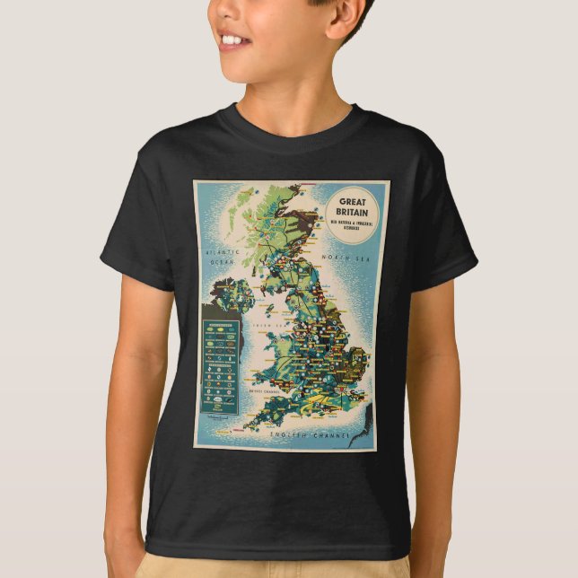 Vintage Great Britain Resources Map T-Shirt (Front)