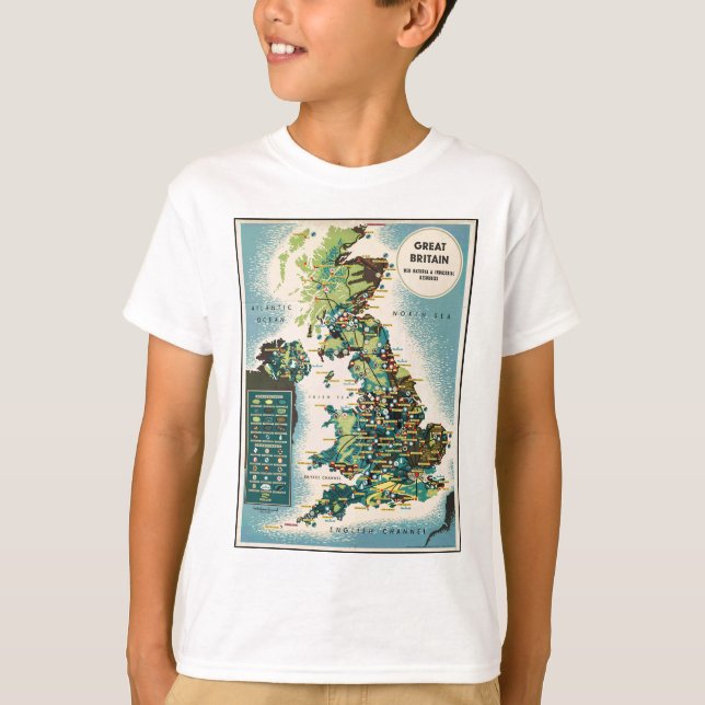 Vintage Great Britain Resources Map T-Shirt (Front)