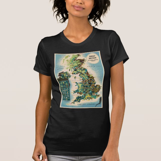 Vintage Great Britain Resources Map T-Shirt (Front)