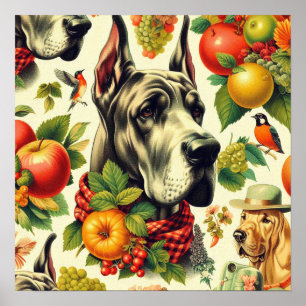 Vintage Great Dane Dog Illustration Poster