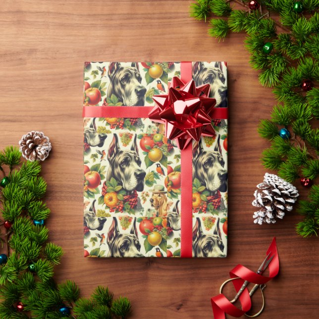 Vintage Great Dane Dog Illustration Wrapping Paper (Holiday Gift)