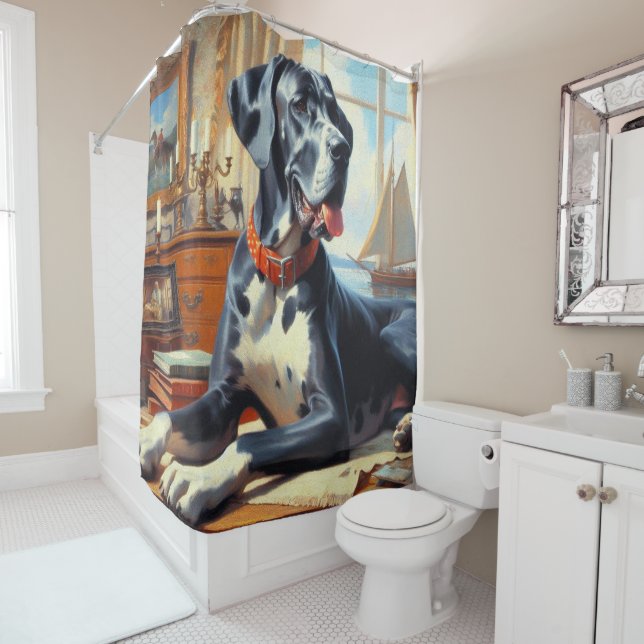 Vintage Great Dane Painting Shower Curtain (In Situ)