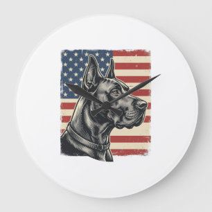 Vintage Great Dane Patriotic Flag Vector Design_1 Large Clock