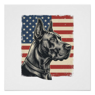 Vintage Great Dane Patriotic Flag Vector Design_1 Poster