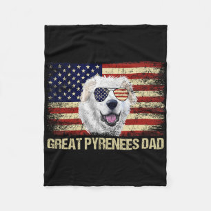 Vintage Great Pyrenees Dad American Flag Usa 4th O Fleece Blanket